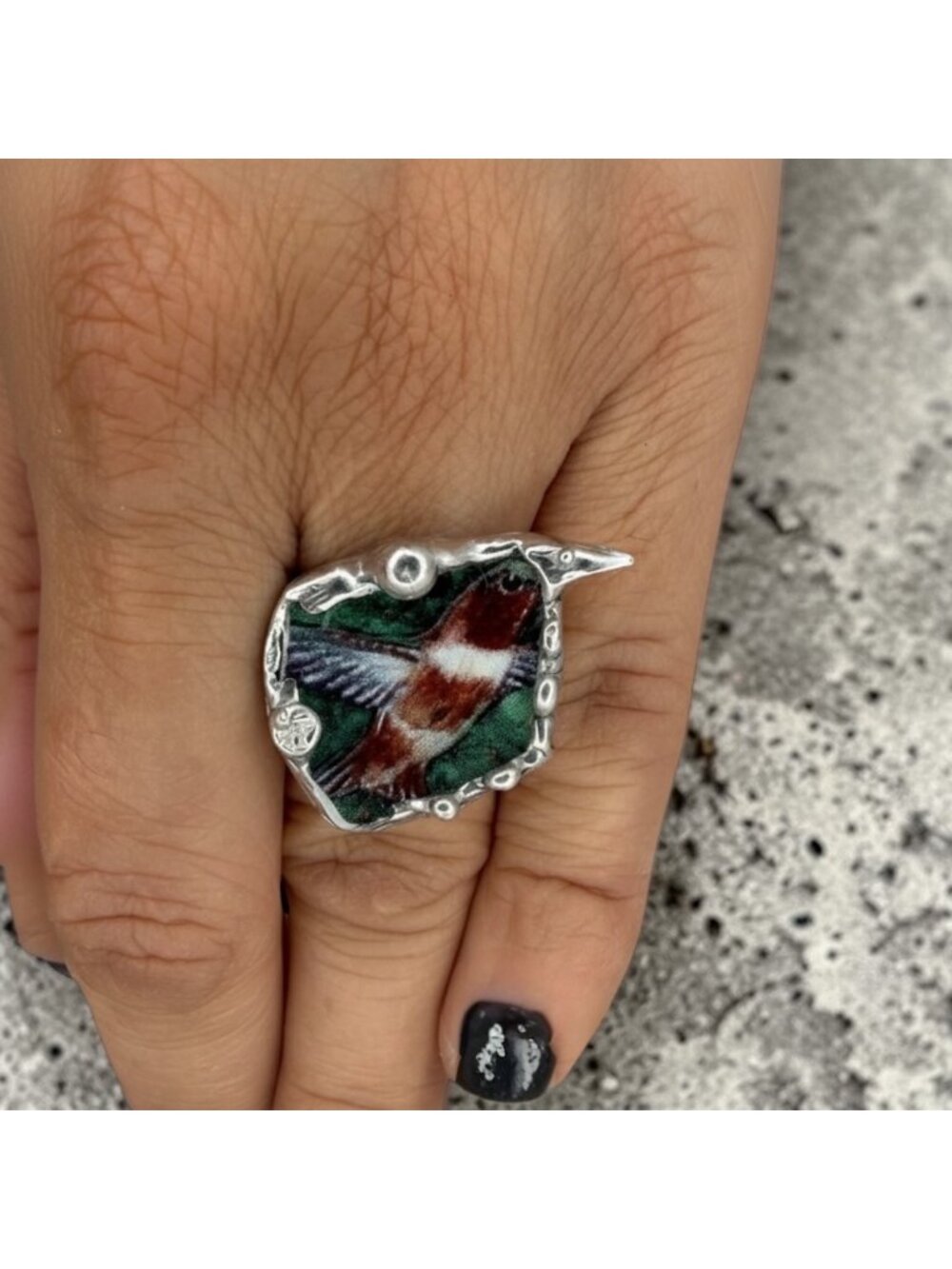 Lena Liu Hummingbird Broken China Ring - Silver Blend Boho Metalwork Size 8 | Al - Picture 3 of 15